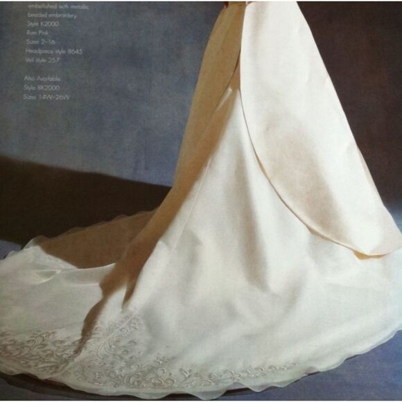 Oleg Cassini Rum Satin Strapless A-line Hand Beaded Organza Train Wedding Dress - Picture 14 of 16